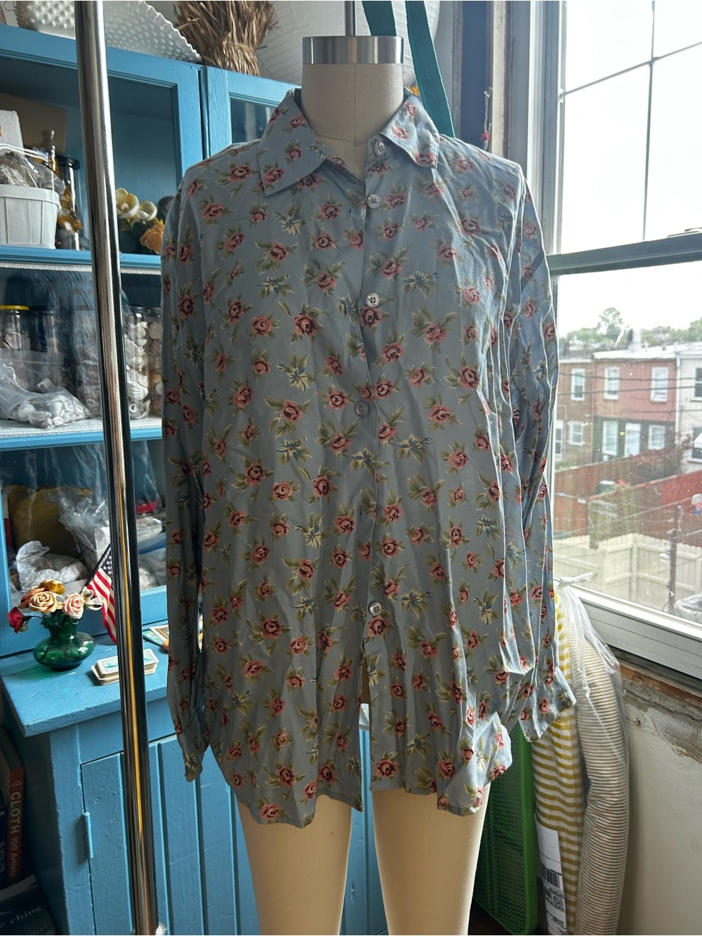 Women’s Light Blue Floral Button-Up Shirt